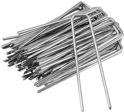 PUCSIQ Lot de 150 piquets d'ancrage galvanisés, 100 x 13 mm, Ø 3 mm, ancrage au sol en acier galvanisé pour fixation de toile anti-mauvaises herbes, film anti-mauvaises herbes, haies, non-tissé de