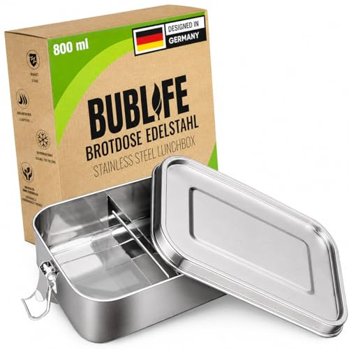 Bublife Contenitore per il Pranzo 800 ml Con Scomparti - per Bambini e Adulti - in Acciaio Inox
