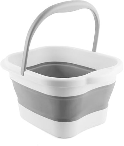 CUSROS 13L/15L Foot Spa, Collapsible Foot Bath Pedicure Bowl with Carry Handle, Footspa for, Space Saving Plastic Washtub, Portable Washing Basin, Foot Soak Tub, Foldable Dish Tub Grey & White L