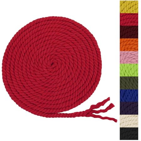 CAMAL Corde Coton Corde 8mm Corde Macramé Grosse Corde Decoration Grosse Corde Tressée Corde Coton pour Bricolage, Décoration Murale, Suspension de Plantes, Jardinage (8mm x 15m, Rouge)