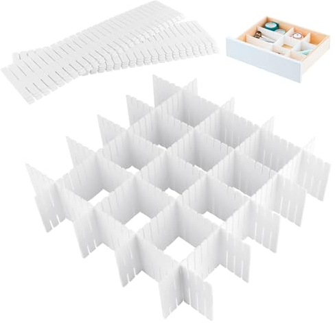 16PCS Divisori per Cassetti Regolabili in Plastica,32x7Griglia Organizer Armadio o Desktop,Separatori per Cassetti,Divisori Organizzatori Modulare,per Riporre Vestiti,Cosmetici e Forniture per Ufficio