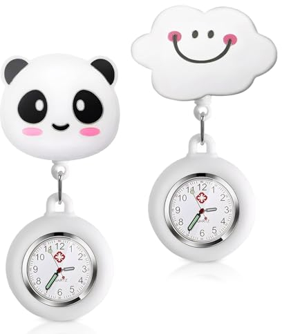 YUWJOOWEE 2 Stück niedliche Schwesternuhr Krankenschwester Uhr Süß Krankenschwesteruhr Tragbar Einziehbar Taschenuhr mit Leuchtend PflegeuhrSilikon Hängeuhr für Krankenschwester Mädchen