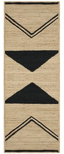 CASAVANI Alfombra de pasillo Kilim de 2 x 8 pies, alfombra trenzada de yute beige y negro, alfombra tejida a mano, alfombra de tejido plano para dormitorio pequeño, corredor de cocina, pasillo,