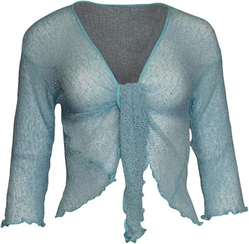 KIRAN FASHION Dambolero, 3/4-ärmar, finstickad bolero, magfri, stretchig, en storlek, Isblått, one size