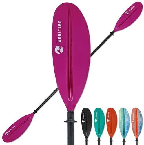WONITAGO Kayak Paddles with Aluminum Shaft and Reinforced PP Blade, Floating Kayaking Oars, 2 Piece, 220 cm/86 in, Pink