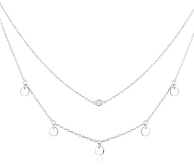FANCIME Collana da donna a strati con ciondolo, placcato oro bianco 14 carati, personalizzata, delicata e delicata, in argento Sterling 925, per donne e ragazze, 41 + 5 cm, Zirconia cubica, Zirconia