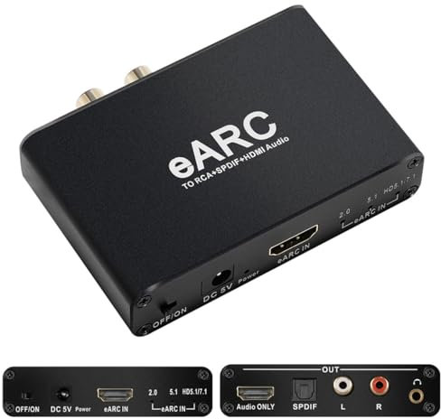 Estrattore audio HDMI eARC ARC; KSRplayer 192 Khz eARC a RCA convertitore audio da digitale ad analogico, R/L, adattatore audio TV da 3,5 mm per DTS Dolby Atoms AC3 LPCM Fiber AY128