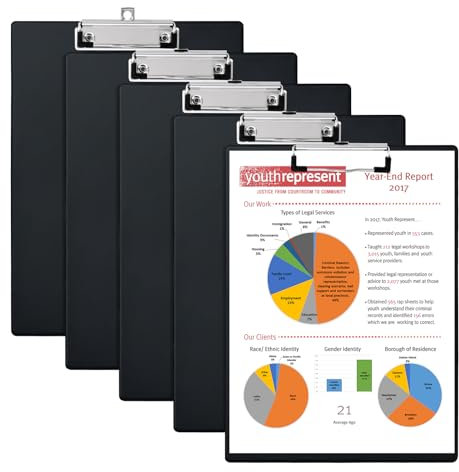 Hotyin Porte Bloc A4, 5 Pièces Porte Bloc Avec Pince, Planchettes à Pince en Plastique, Porte-Bloc pour Bureau, école, Fournitures D'hôpital, Noir