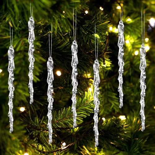 Kiiwah 20 Pieces Acrylique Stalactites Ornement Sapin de Noel, Cristal Glaçon Pendentif Décoration Sapin de Noel pour Intérieur Extérieur Hiver Deco