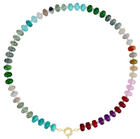 OOYAYA Beaded Necklace for Women, 17 Inch Colorful Rainbow Necklace Boho Bead Choker Necklace - Beaded Gemstone Necklace, Natural Stone Necklace Handmade Necklace Gift for Women Mom Grandma