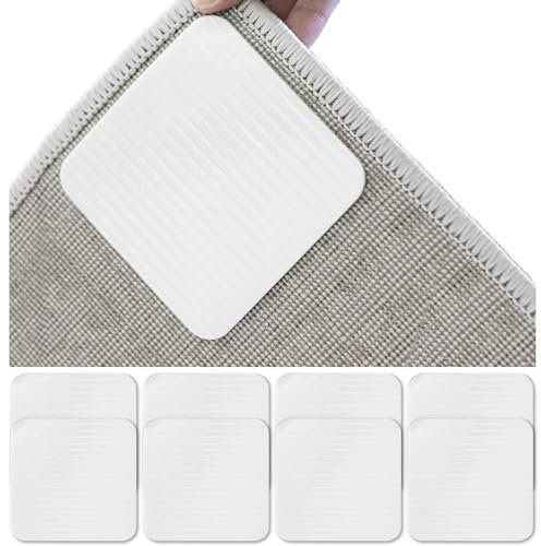 8 Pcs Rug Grippers for Laminate Floor, Carpet Stickers for Rugs, Rug Stickers for Wooden Floors, Non Slip Rug Underlay, Carpet Grippers Anti Slip Mat, Extra Strong Rug Gripper for Tile Wooden Flooring