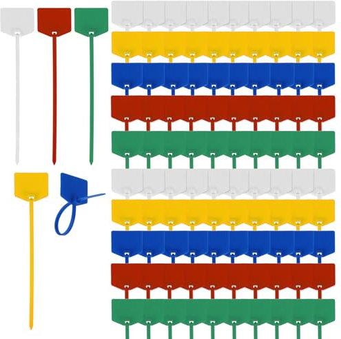 100 Stück Kabelmarkierung Kabelbeschriftung Kabelbinder Tags Bunte 250mm x 3mm Farbige Kabelbinder Set Verstellbare UV Beständig Hitzebeständig für Kabelmanagement Gartenarbeit