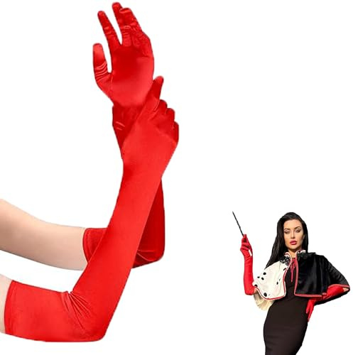 Luoqun88 Long Elbow Satin Gloves, Long Satin Gloves Evening Gloves for Women Girls, Fancy Dress Gloves Opera Elbow Length Gloves, 20in Red Gloves for Wedding Prom Party Dance Costume Accessories