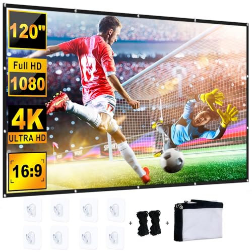 YiYunTE Projector Screen 120 Inch, Indoor Outdoor Projector Screen with 16:9 HD 4K Screen, Portable Foldable Projection Screen Projections Movies Screen for School Home Theatre Cinema Office Party