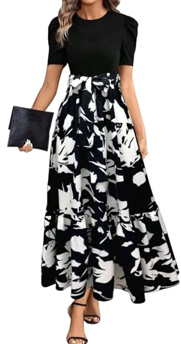 Vestidos De Fiesta Mujer Elegantes Fiesta Ropa Mujer Verano 2025 Vestido Boho Manga Corta De Graduación Invitada Boda Ropa Elegante Algodon Casual Dresses for Women(Negro,L)
