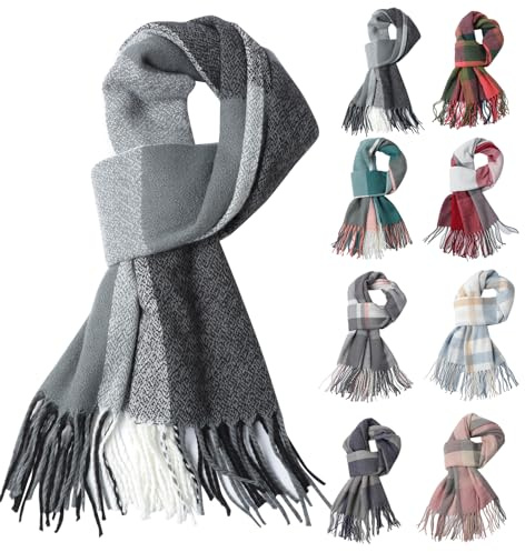 Fjquamitix Women Tartan Cashmere Scrarf, Ladies Scarves Wraps Winter Long Soft Warm Tassel Shawls Stole Gifts for Women