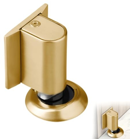 Magnetisk Dörrstopp i Zinklegering, Magnetisk Självhäftande Dörrstopp, Dörrhållare i Metall för Golv, Vindstopp med självhäftande och skruvar, Dörrbuffert Väggskydd, för Kontor, Kök, Sovrum (Guld)
