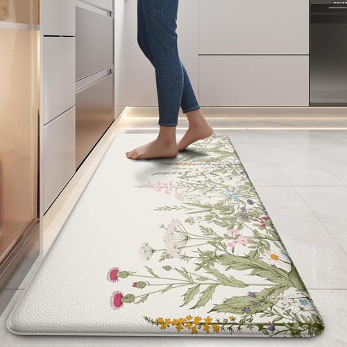MAYHMYO Anti Fatigue Kitchen Mat Non Slip Waterproof Cushioned Floral Kitchen Rug for Standing Desk Sink Laundry