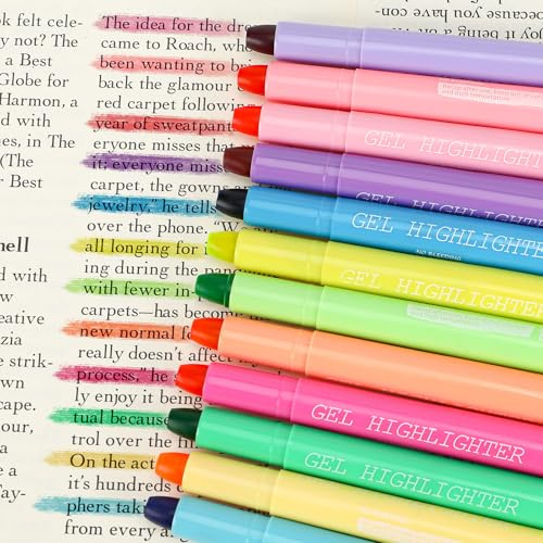 DenFatory Lot de 12 surligneurs bibliques en gel multicolores, marqueurs et surligneurs, anti-taches et à rotation