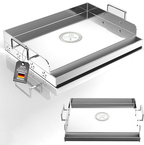 Piastra universale per barbecue Plancha in acciaio inox, con braccio di riscaldamento uniforme, griglia per barbecue a gas e carbone, universale, per barbecue, campeggio, tailgating e feste (44 cm)
