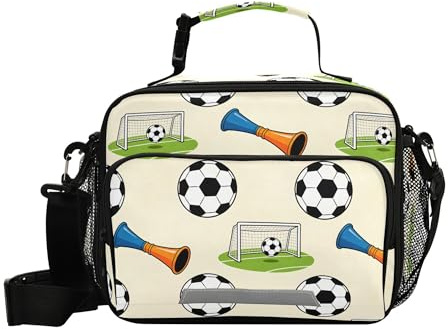 Exnundod Reusable Lunch Bag Soccer Ball Goal Horn_1 Insulated Lunch Bag Lightweight Foodbag Cool Meal Lunchbox Tote Bags for Women Men