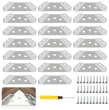 20 Piezas 65*21*12mm Escuadras Metálicas de Acero Inoxidable, Soporte Triangular Escuadra Metálica para Muebles, Herrajes para Colgar Muebles Cocina, Incluir 120 Tornillos y un destornillador