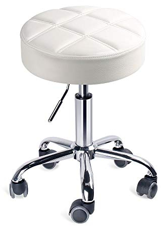 Leader Accessories Drehhocker höhenverstellbar Rollhocker Funktionaler Arbeitshocker Studiohocker im modernen Design Weiß(Sitz Φ35cm)