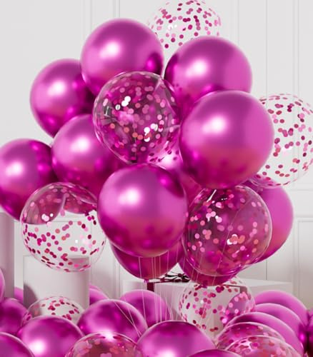 AULE Palloncini Fucsia Metallizzati: 42 Pezzi 30cm Fuxia Palloncini Coriandoli Cromati Rosa Lucido Spessi in Lattice per Matrimonio Compleanno Decorazioni