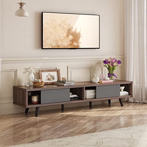 Bestier 70 Soporte grande para TV de entretenimiento con 6 patas, centro de almacenamiento de medios de madera para TV, centro de entretenimiento moderno centro de mediados de siglo de centro de