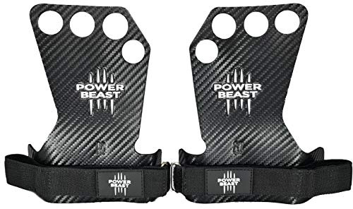 Power Beast Pro Grips | Grips Pro, fyra hål karbon händer grepp | handskar för crossfit, tyngdlyftning, gym, fitness, kalistenik, bodybuilding, tyngdlyftning | handskydd unisex. (M)