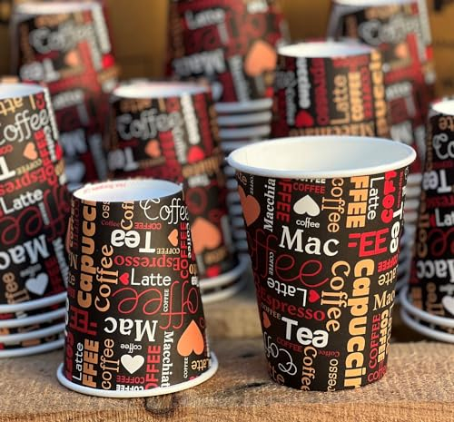 HOT BARGAINS Paper Cups, 100 Pack Brown Printed Single Wall Disposable Coffee Cups for Hot and Cold Drinks, 8oz/230ml