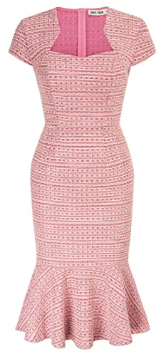 GRACE KARIN Womens Chic Tweed Dress Cap Sleeve Pencil Dresses for Church Rose