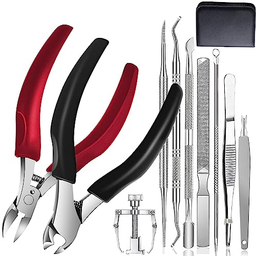 JINPIKER Fußnagelzange Set Nagelschere, Nagelzange, 10 Stücke Edelstahl Fußnagel Knipser mit Doppelseite Nagelfeile und, Reparieren für Dicke Eingewachsene Fußnäge
