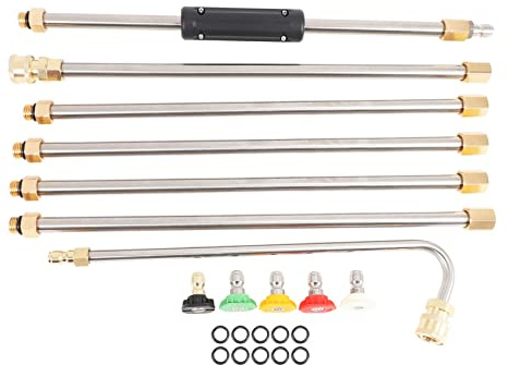 Dasing Telescoping Pressure Washer Wand 4000 PSI 5 Nozzle Tips High Pressure Gutter/Roof/Window Cleaning Tools Washer Extension with 10 Rubber Rings, Gutter Cleaner Window Washing Accessories