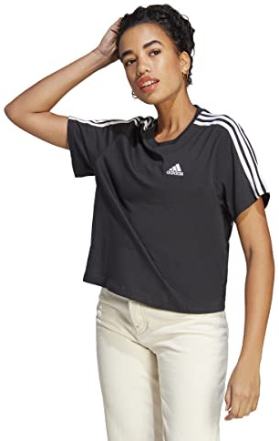 adidas Women's Essentials 3-Stripes Single Jersey T-Shirt (Short Sleeve), Black/White, M
