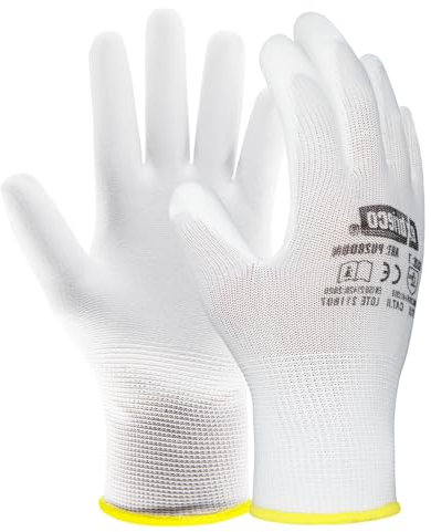 EXBRIECO Professionelle Arbeitshandschuhe 3, 6 oder 12 Paar Schutzhandschuhe, Nylon und Polyurethan, Taktile Präzision, Atmungsaktiv, Elastisch, Widerstandsfähig, für Bau, Mechaniker, PSA.