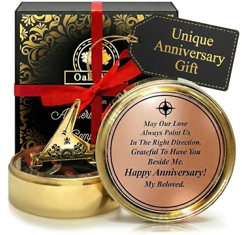 OakiWay Anniversary Sundial Compass Gift for Him or Her - Unique Gift Ideas for Husband or Wife, Men Wedding Anniversary 50th 40th 25th 20th Year Celebration, Gift Card Included