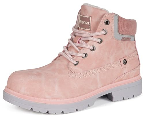 Gaatpot Bottes Hiver Femme Chaussures de Randonnee Chaudes Mode Bottines de Neige Lacets,Rose D,EU38