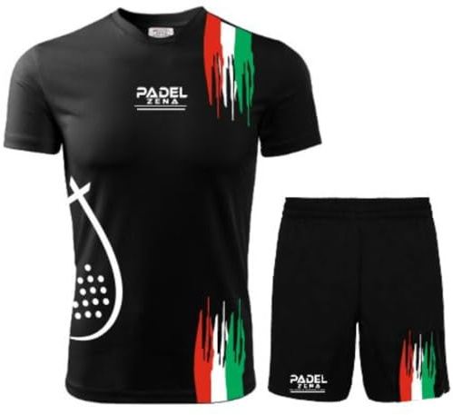 ZENA Completo Padel Uomo | T-Shirt e Pantaloncino in Tessuto Dry Fit | Elasticizzato e Traspirante | Made in Italy | Ampia Scelta di Taglie Colori | RAINBOW01 (Nero/Ita, M)