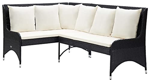 YUHI-HQYD Garten-Ecksofa 2-TLG.,Entspannungssofa,Schlafsofas,Lounge-Sofa,Sofa-Sets,Wohnzimmersofa,Zentrales Sofa,Heimdekoration,für Wohnzimmer,Schlafzimmer,Familie,Poly Rattan Schwarz