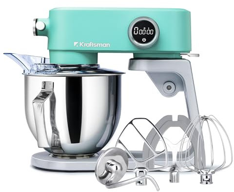 Impastatrice Planetaria Kraftsman in Metallo, 5L Robot da Cucina Multifunzione, 800W, 8 Velocità con Timer, Impastatrice Professionale con 4 Fruste in Acciaio Inox, Ideale per Impasti Duri (Blu)