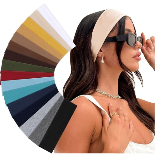 DRESHOW Bandeau Cheveux Femme Bandeaux de Sport Élastique Bandeau de Cheveux Antidérapant Bandeaux de Yoga Running Serre Tête 16 Pièces