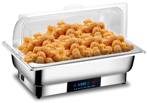 QUTBAG Réchaud électrique, Chauffe-Buffet en Acier Inoxydable 600 W avec Couvercle Rabattable Transparent, température réglable de 35 à 90 °C, pour cafétéria, réunions de Famille, Mariages