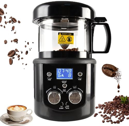 Kafferostare, 1400W elektrisk kaffebönorrost med justerbar vindkraft, 0-15min Timing, LED-display, bönkappseparering, kafferostningskit för kaférestaurang hemmakontor