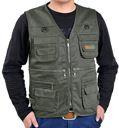 Gilet utilitaire décontracté pour homme - Léger - Séchage rapide - Respirant - Sans manches - Pour la photographie, le tir, la chasse, le camping - Avec poches, Vert, 4XL