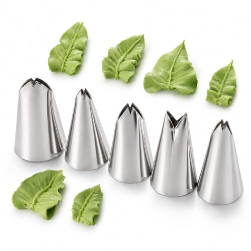 5 Stück Icing Piping Nozzles Leaf Writing Tips Set Edelstahl Cake Decorating Kit DIY Dekoration Tool für Baking Cakes Cookies Sugarcraft
