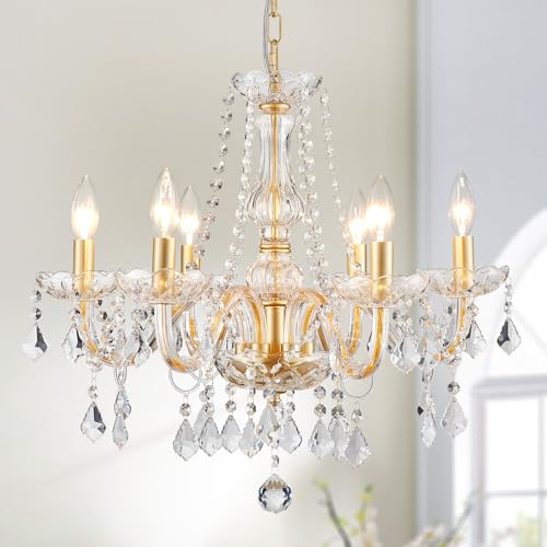 WUZUPS Vela de Cristal Colgante Empotrable de Luz de Techo Moderno Accesorio de Iluminación para Dormitorio Pasillo Bar Cocina Baño, H 68 x W 56, Oro, E14 Base