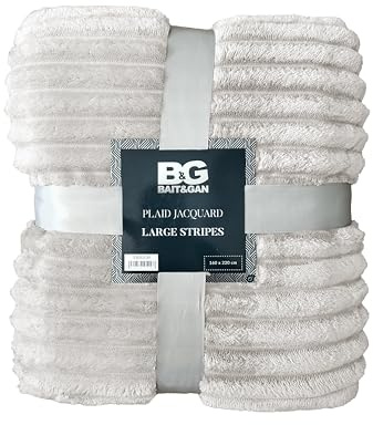 Kimbatex Textil Hogar Tienda Manta Plaid Canalé con Sherpa – 100% Poliéster, Ultra Suave y Cálida – para Sofá o Cama – Disponible en 125x155, 160x220 y 220x240 cm – 6 Colores. (Crudo, 160x220cm)