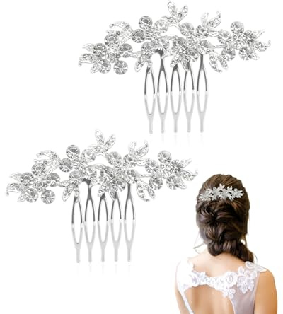 HUVZOR 2 piezas Accesorios Nupciales, Peine para el Cabello Nupcial, Horquilla De Flor De Perla, Peine de Horquilla de Novia, Nupcial Decorativo Diadema Fiesta de Bodas Pelo de Noche