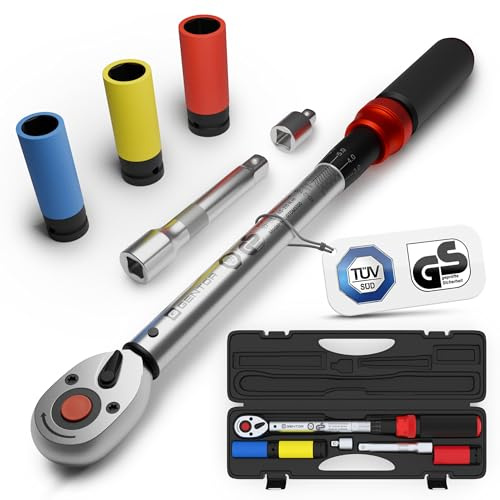 GENTOR Drehmomentschlüssel 1/2 Zoll 40–210 Nm – TÜV & GS geprüft – Ratsche mit Klick-Signal – Set inkl. Nüssen & Koffer für Auto, Motorrad & Reifenwechsel